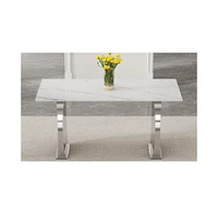 Compact White Patterned Dining Table (63" x 31.4" x 30")