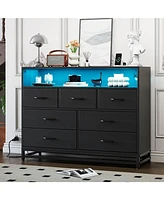 gaomon Modern 7-Drawer Dresser with Charging Station and Led Lights