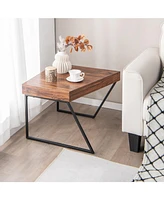 Sugift Coffee Table Set of 2 with Powder Coated Metal Legs-Black