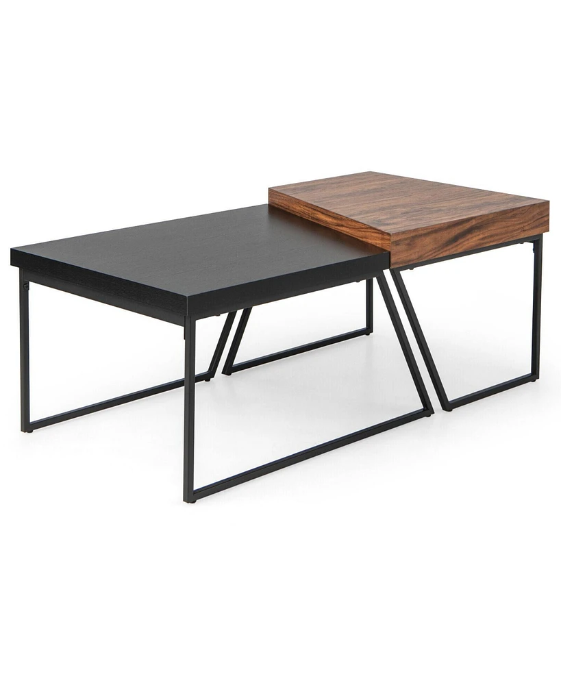 Sugift Coffee Table Set of 2 with Powder Coated Metal Legs-Black