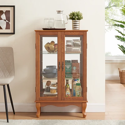 Simplie Fun Curio Cabinet with Glass Doors, Adjustable Shelves, Mirrored Back, Light