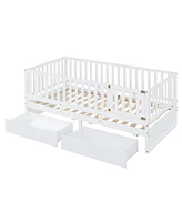 Twin Wood Daybed with Guardrails and Drawers