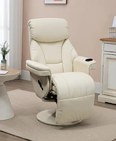 Streamdale Furniture Cream Velvet Swivel Recliner Lounge Chair with Side Pocket