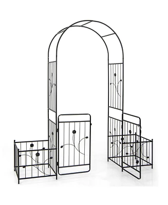 Givimo 87 Inches Garden Arbor with Lockable Gate Side Planters-Black