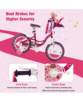 Costway 14'' Kids Bike with Doll Seat Girls Bicycle with Training Wheels for 3-5 Years Old Girl