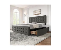 gaomon Queen Bed Frame with 4 Storage Drawers and Headboard, Velvet Upholstered Platform Wooden Slats Support, Button Tufted Desig