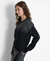 Dkny Women's Embellished-Fringe Rib-Knit Sweater