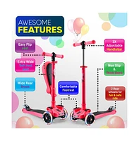 ScootKid 3-Wheel Kids Scooter - Child & Toddler Toy Scooter with Built-in Led Wheel Lights, Fold-Out Comfort Seat