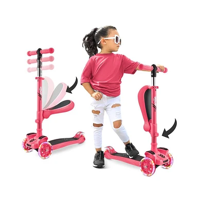 ScootKid 3-Wheel Kids Scooter - Child & Toddler Toy Scooter with Built-in Led Wheel Lights, Fold-Out Comfort Seat