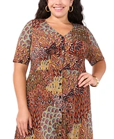 Msk Plus Printed V-Neck Button-Front Jersey Dress