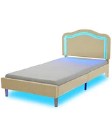 Streamdale Furniture Velvet Smart Led Bed Frame with Adjustable Headboard, Beige