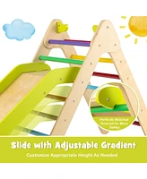 Sugift 2-in-1 Wooden Triangle Climber Set with Gradient Adjustable Slide