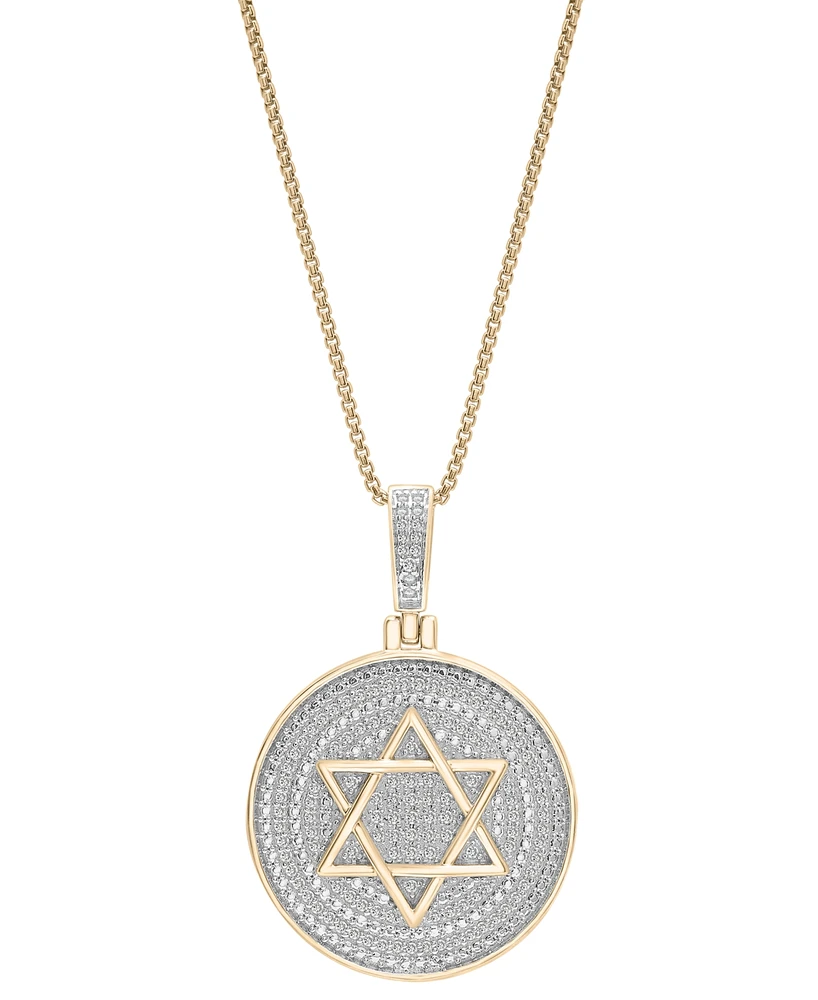 Men's Diamond Star of David Disc 22" Pendant Necklace (1/2 ct. t.w.) in 14k Gold-Plated Sterling Silver & Sterling Silver