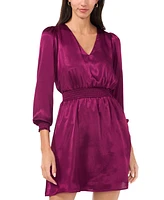 Msk Petite V-Neck Smocked Fit & Flare Long-Sleeve Dress