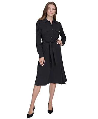 Halston Women's Button-Front Flared Trench Dress