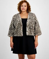 Bcx Trendy Plus Animal Print Open-Front Faux Fur Shrug