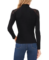 1.state Women's Mock-Neck Long-Sleeve Mesh-Inset Top