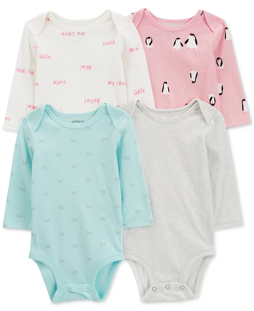 Carter's Baby Girls 4-Pk. Long-Sleeve Cotton Bodysuits