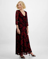 Jamie & Layla Petite 3/4-Sleeve Faux-Wrap Maxi Dress