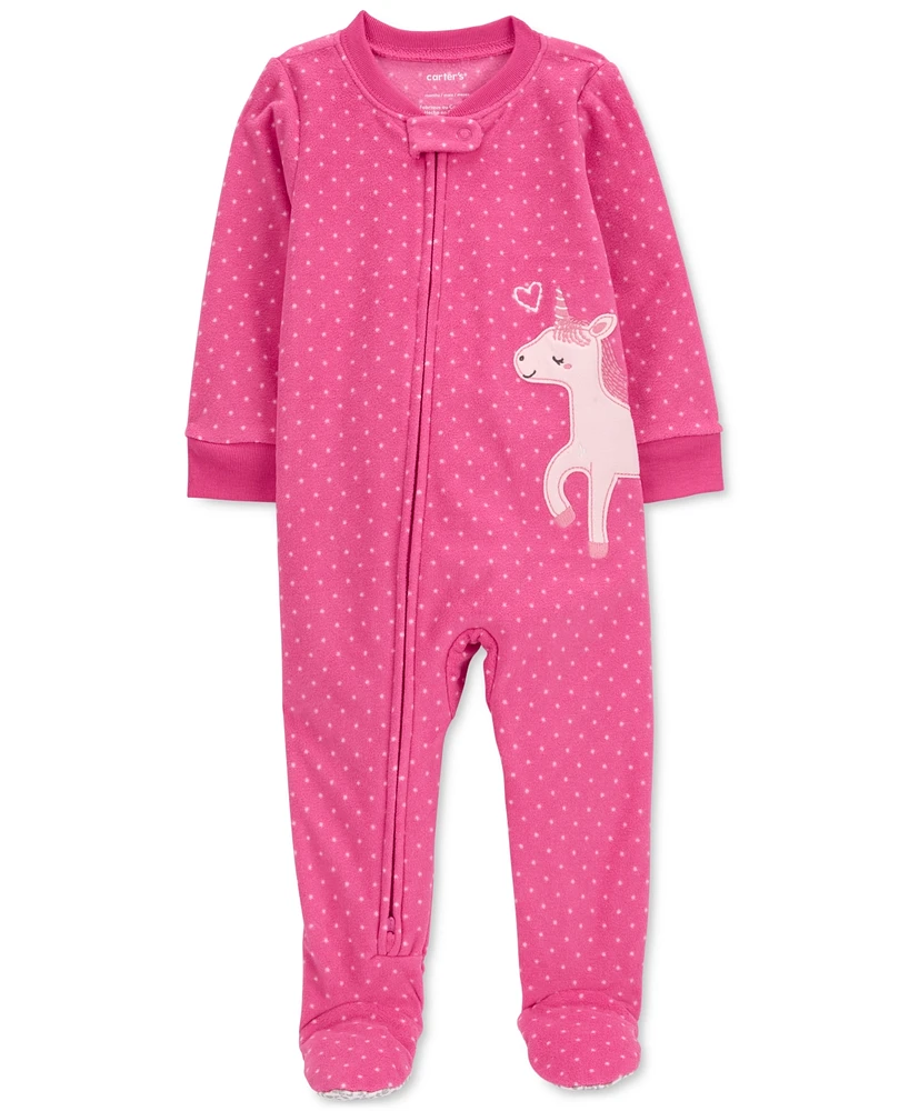 Carter's Baby Girl Printed Unicorn Fleece Zip One-Piece