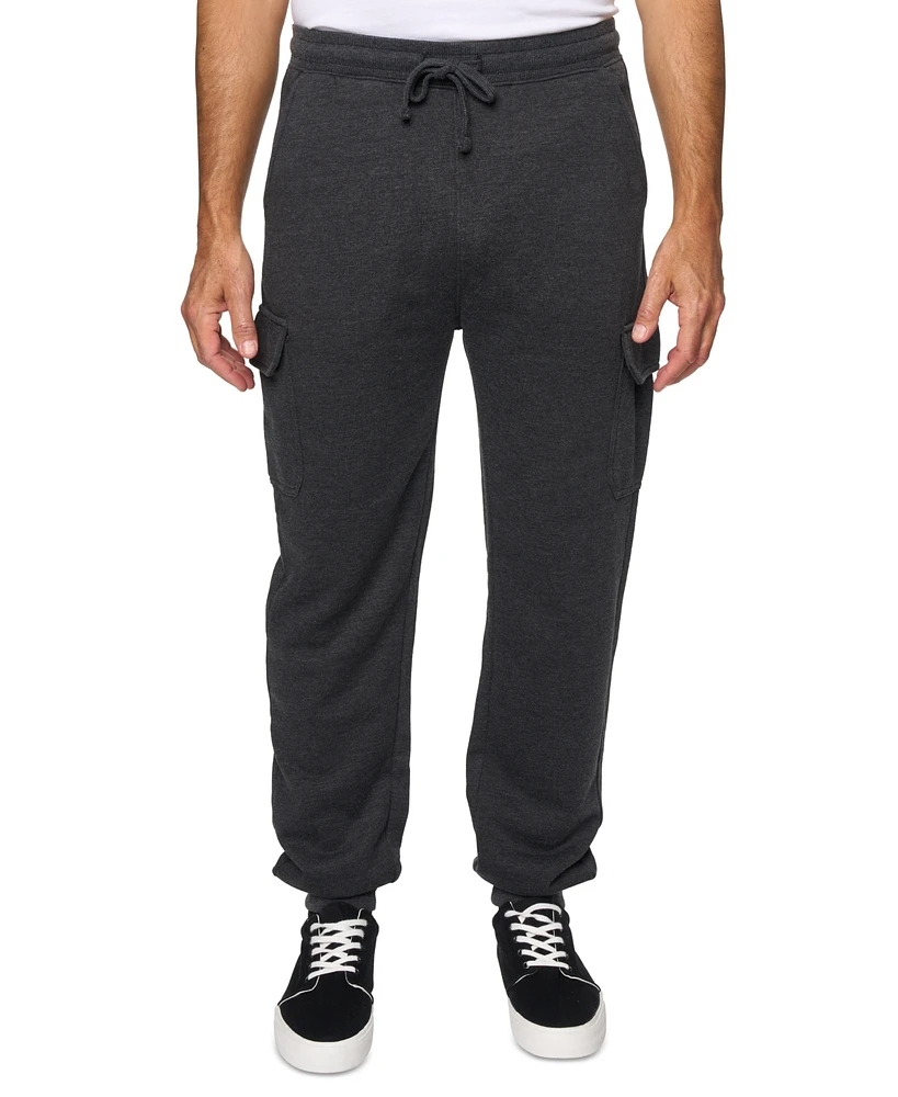 Lazer Men's Relaxed Fit Drawstring Burnout Fleece Cargo Jogger Pants