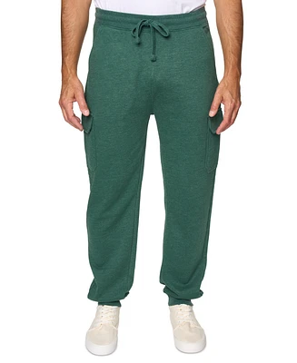 Lazer Men's Relaxed Fit Drawstring Burnout Fleece Cargo Jogger Pants