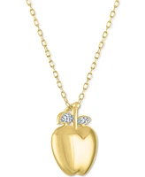 Diamond Accent Apple Pendant Necklace in 14k Gold-Plated Sterling Silver, 16" + 2" extender - Gold