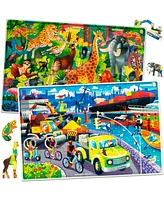 Quokka 4 x 60 Piece Wooden Puzzles for Kids Ages 4-6 – Cars Ships and Animals