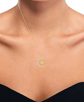 Diamond Accent Moon & Star Pendant Necklace in 14k Gold-Plated Sterling Silver, 16" + 2" extender