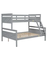 Streamdale Furniture Twin over Full Bunk Bed with ladder, Safety Guardrail, Perfect for Bedroom, Gray