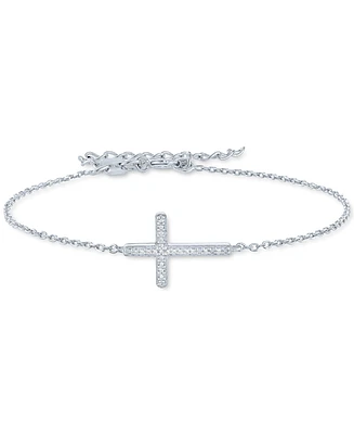 Diamond Accent East-West Cross Link Bracelet in Sterling Silver