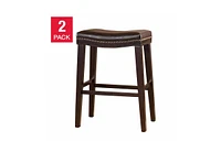 26" Saddle Counter Stool with Nailhead Trim (Set of 2), Dark Brown