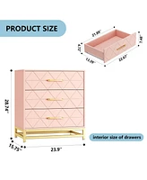 gaomon 3 Drawer Dresser, Wood Chest Drawers with Storage for Closet, Bedroom, Drawers Dresser Modern Bedside Nightstand with Gold Handles, Pink_15.8"D