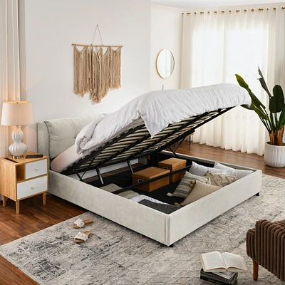 Streamdale Furniture King Size Upholstered Platform Bed with Headboard and Hydraulic Lift