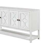 Elegant Retro Console Cabinet with Mirrored Doors and Warm Wood Accents