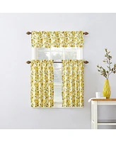 Sunny Sunflower Print Semi-Sheer Rod Pocket Kitchen Curtain Valance and Tiers Set