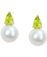 Cultured Freshwater Pearl (8-1/2mm) and Birthstone Stud Earrings 18k Gold-Plated Sterling Silver, Rose Gold