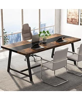 Tribesigns Dining Table for 8 People, 70.87-inch Rectangular Wood Kitchen Table with Strong Metal Frame, Industrial Large Long Dining Room Table for B