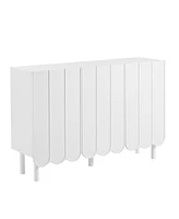 Simplie Fun Black Cream Style Minimalist Shoe Cabinet with Wave Doors