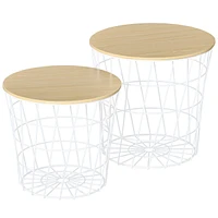 Streamdale Furniture Nesting End Tables with Storage (Set of 2) in White / Natural