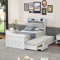 Simplie Fun Twin Bed with Storage Headboard and Trundle