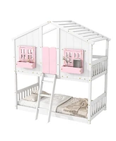 Streamdale Furniture Twin Loft House Bunk Bed with Roof and Accessories