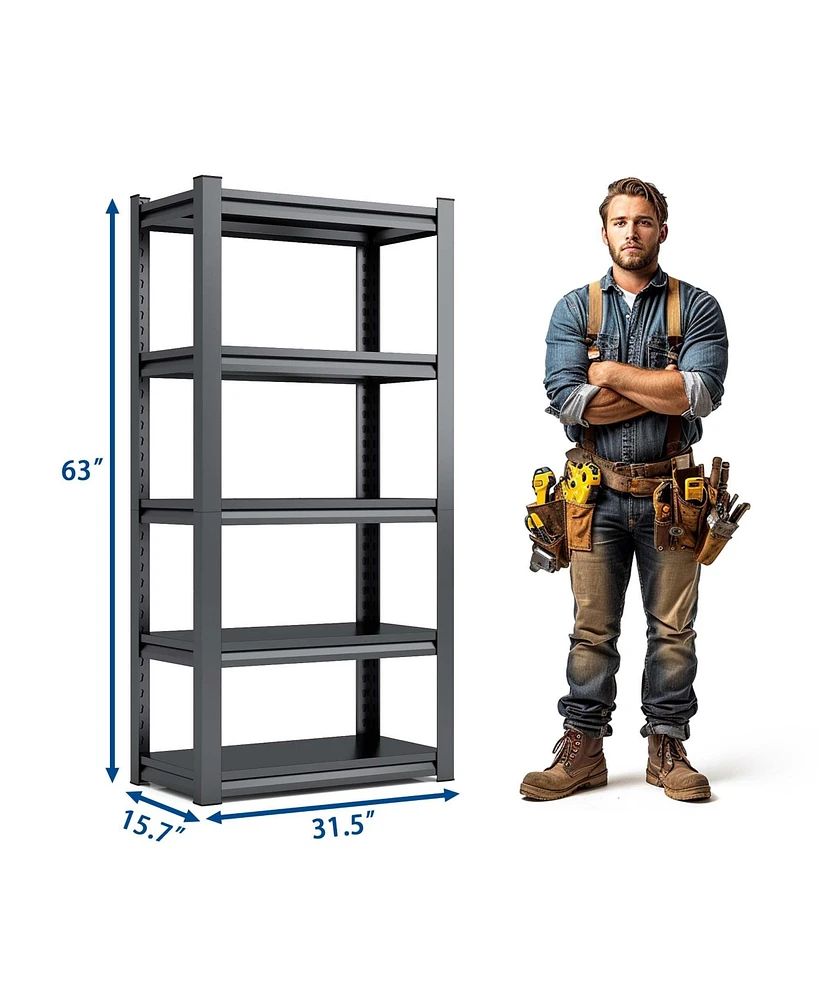 Streamdale Furniture 5-Tier Heavy Duty Metal Storage Shelves (63"H, 2000lbs Capacity)