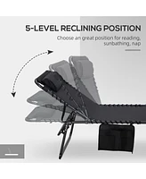 Folding Chaise Lounge with Adjustable Back, Reading Hole, Pocket & Headrest