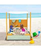 Vebreda Kids Sandbox with Sand Wall w/ Removable Canopy for Kids 3-8 Years Old
