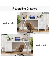 Tribesigns 59 Inch Computer Desk with 3 Drawers, Industrial Pc Study Writing Table Workstation File Storage, Home Office Desks Large De