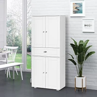 Freestanding Kitchen Pantry with Double Doors and Center Drawer