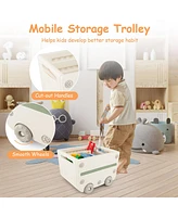 Gymax Kids Toy Storage Organizer Multipurpose Bookshelf w/ Cabinets & Mobile Trolley