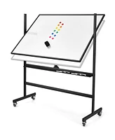 Vebreda 48 x 36 Inch Mobile Magnetic Double-Sided Reversible Whiteboard Height Adjust