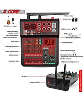 5 Core Audio Mixer Sound Board 4 Channel Pa Dj Stereo Receiver w Bluetooth Usb Dj Pa Karaoke Mixing - Black